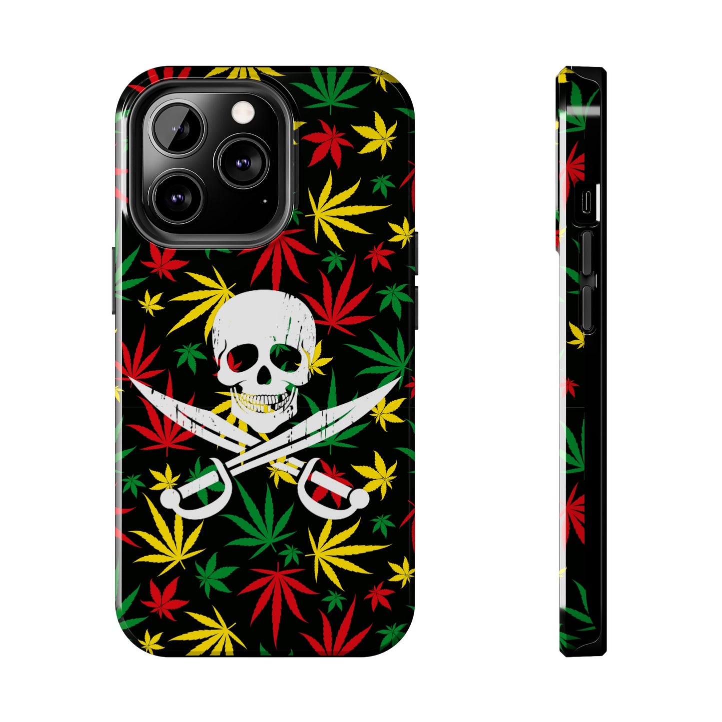 420 skull & crossbones tough phone case cannabis and jolly roger red gold and green weed skull phone case 420 gift for stoner pirates