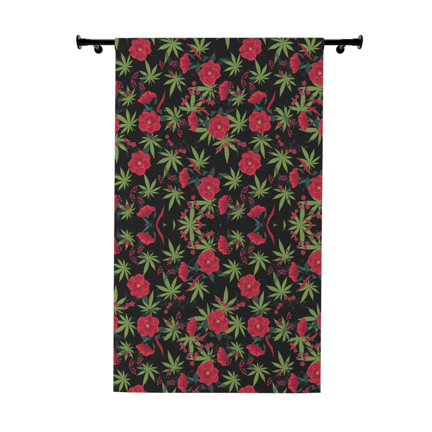 Cannabis print with roses dorm blackout curtains for stoners - hippie home 420 decor