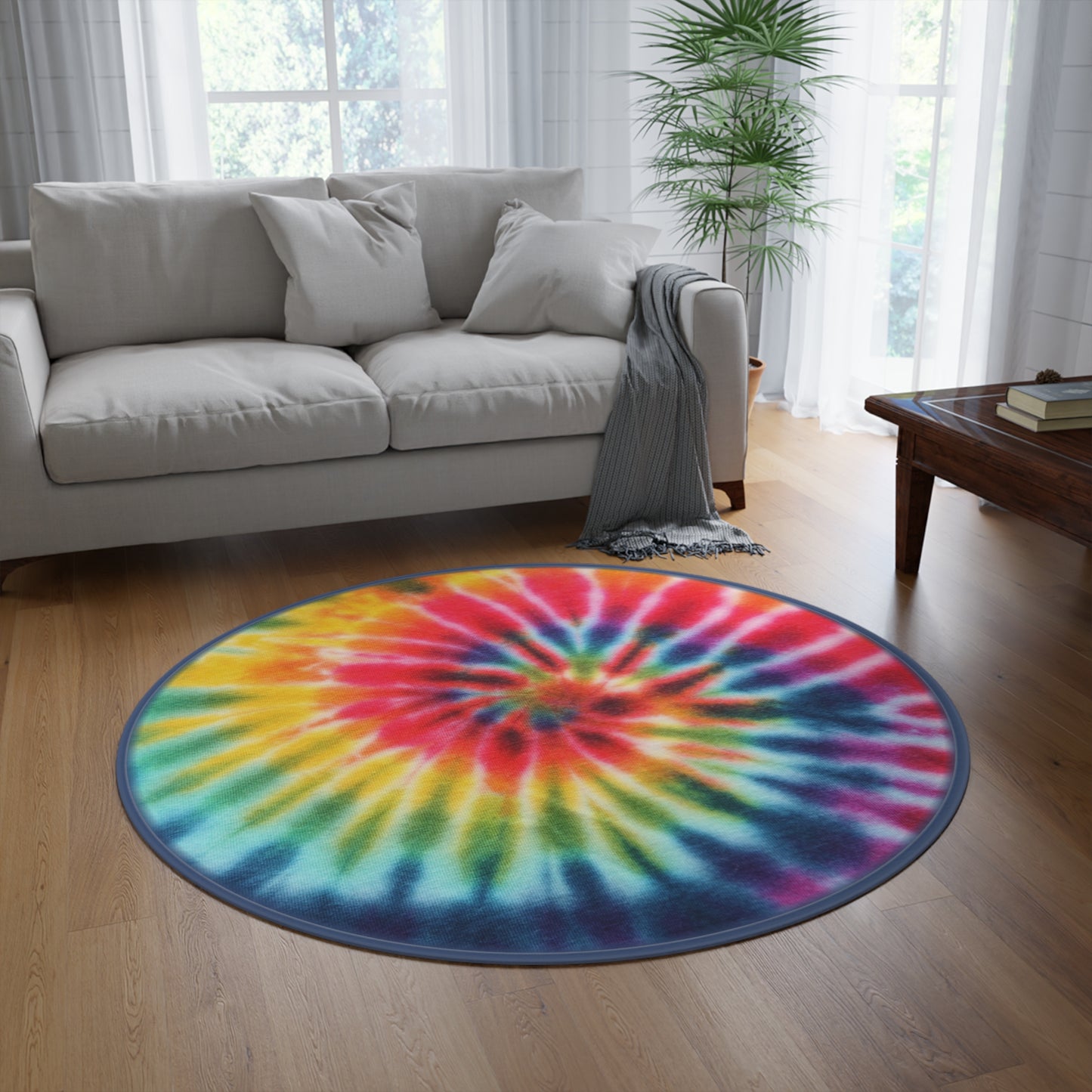 Tie-dye spiral psychedelic decor colorful boho chic round rug chic Round Rug