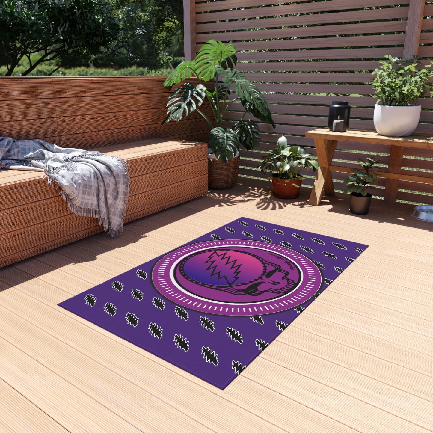 Vibrant Grateful Dead Inspired Outdoor Rug doormat - Purple Steal Your Face Rug for Music loving deadheads!