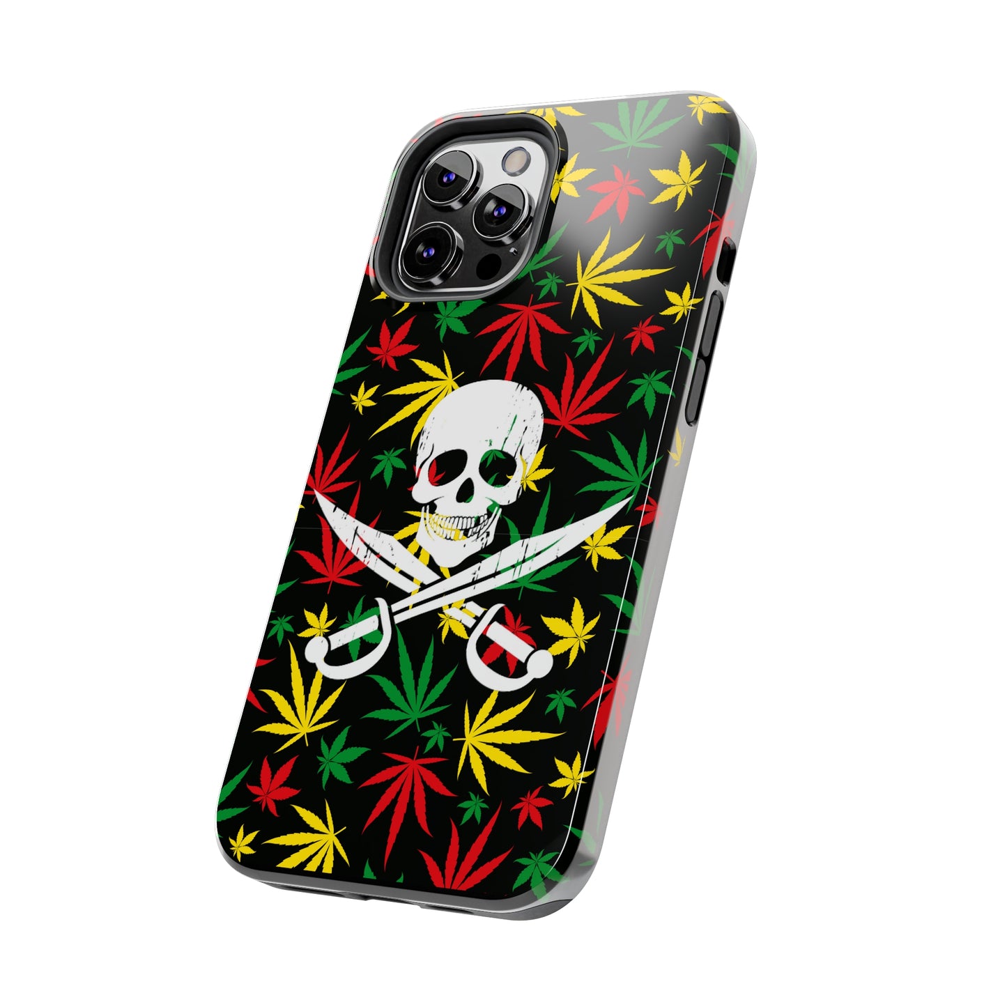 420 skull & crossbones tough phone case cannabis and jolly roger red gold and green weed skull phone case 420 gift for stoner pirates