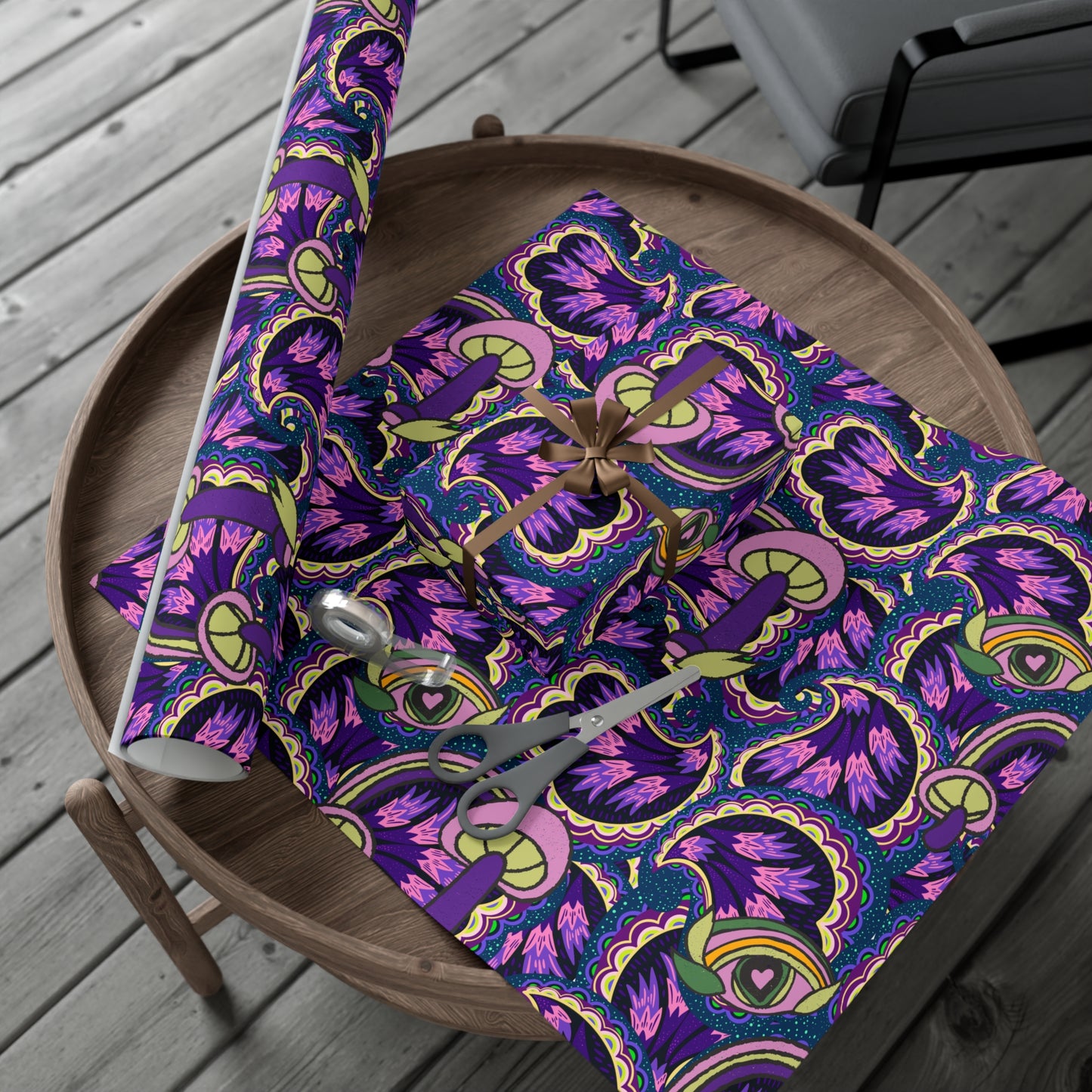 Purple psychedelic wrapping paper perfect Gift Wrap Papers for magic mushroom lovers retro hippie style