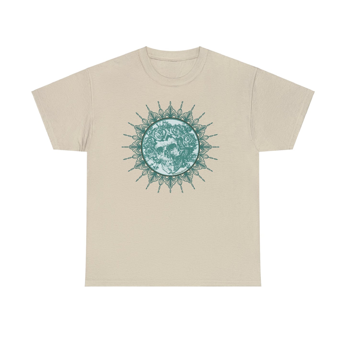 Green Grateful Dead inspired skull and roses mandala tshirt