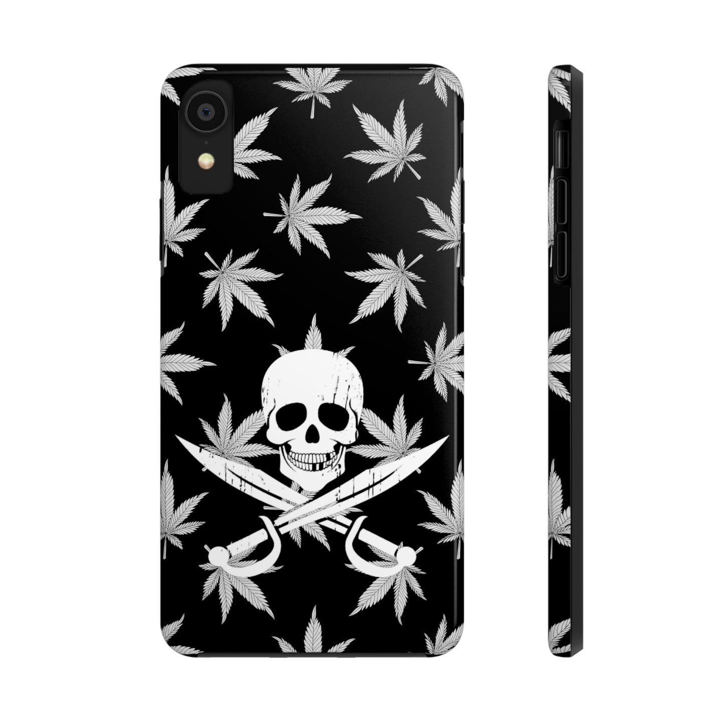 420 skull & crossbones tough phone case cannabis and jolly roger black and white weed skull phone case 420 gift for stoner pirates