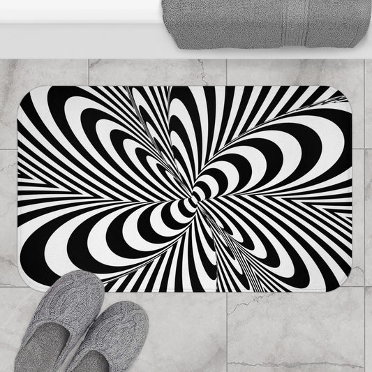 Psychedelic black and white bath mat eclectic bathroom rug trippy home floor decor