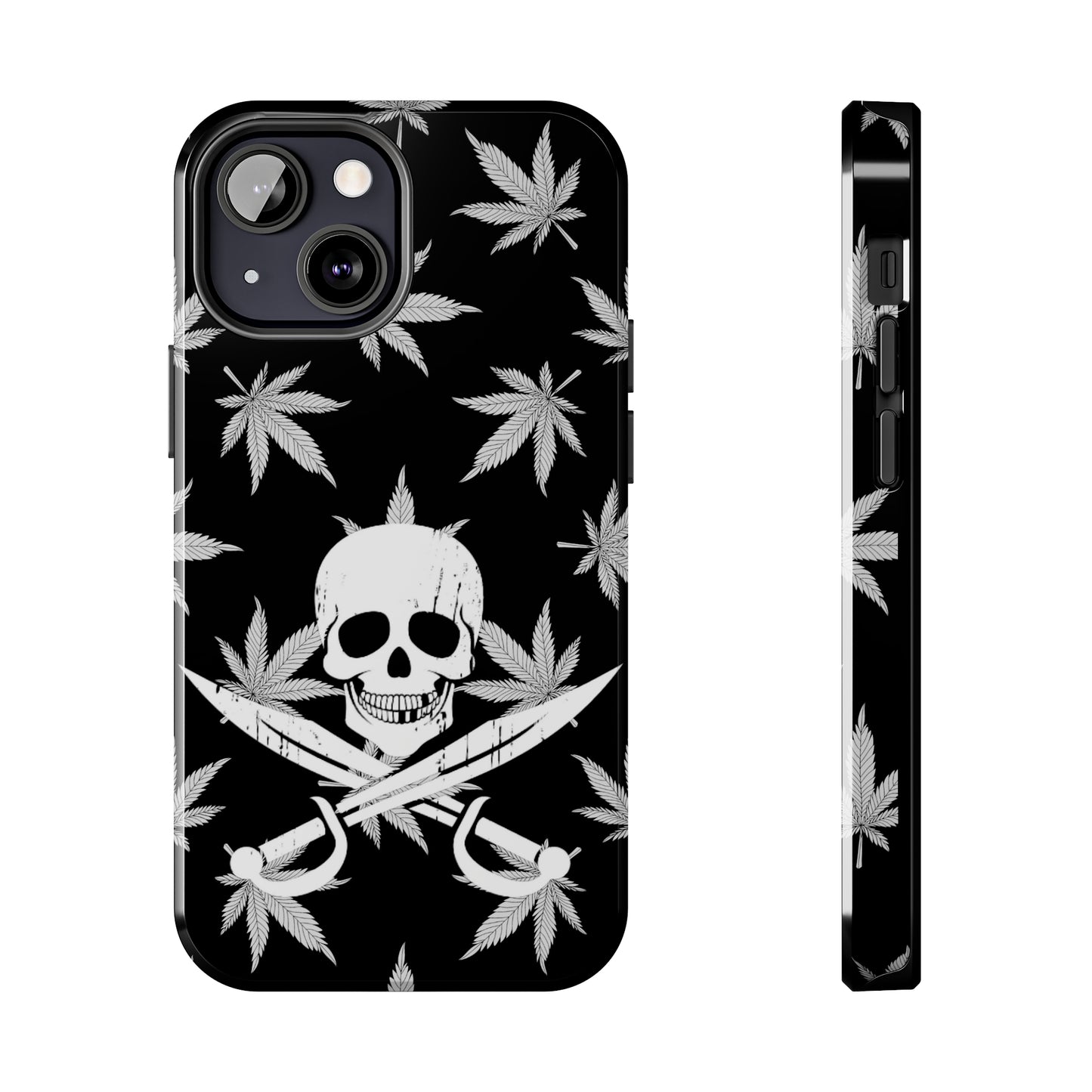 420 skull & crossbones tough phone case cannabis and jolly roger black and white weed skull phone case 420 gift for stoner pirates