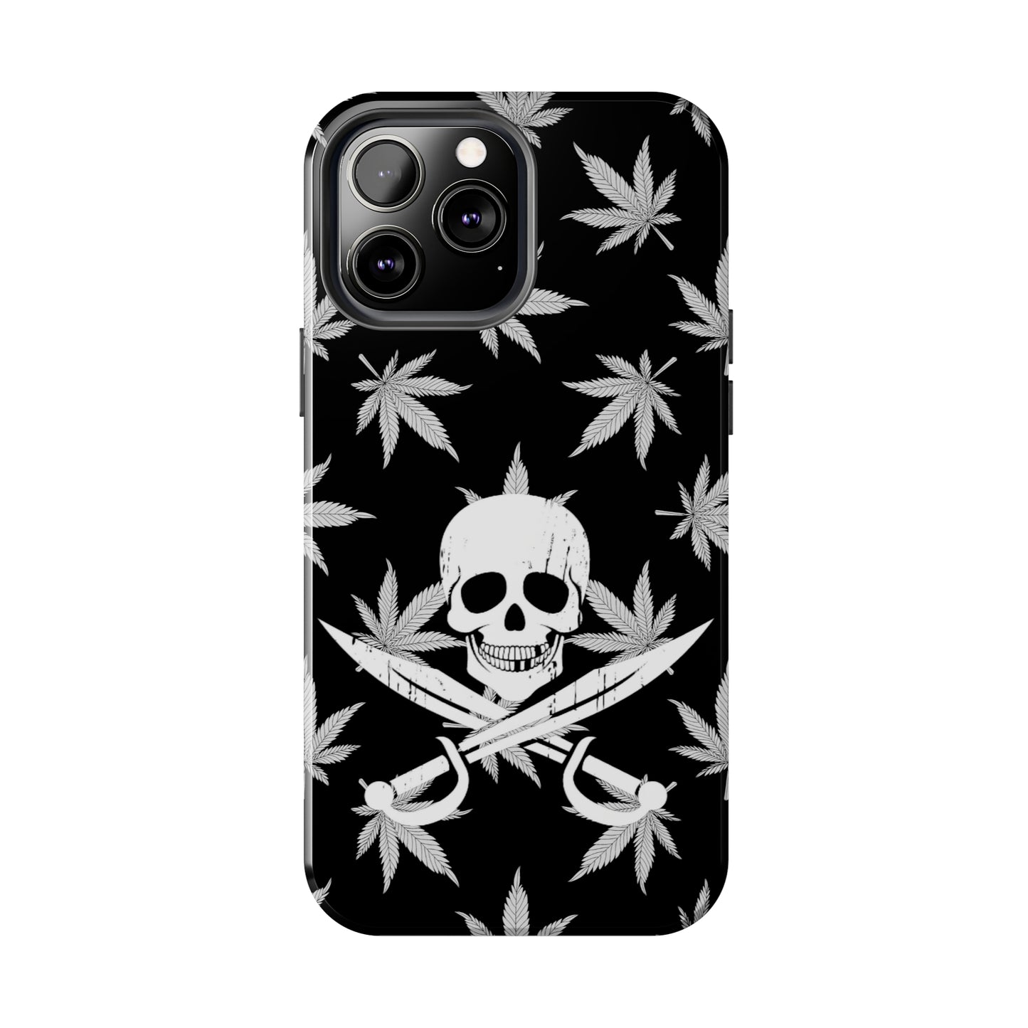 420 skull & crossbones tough phone case cannabis and jolly roger black and white weed skull phone case 420 gift for stoner pirates