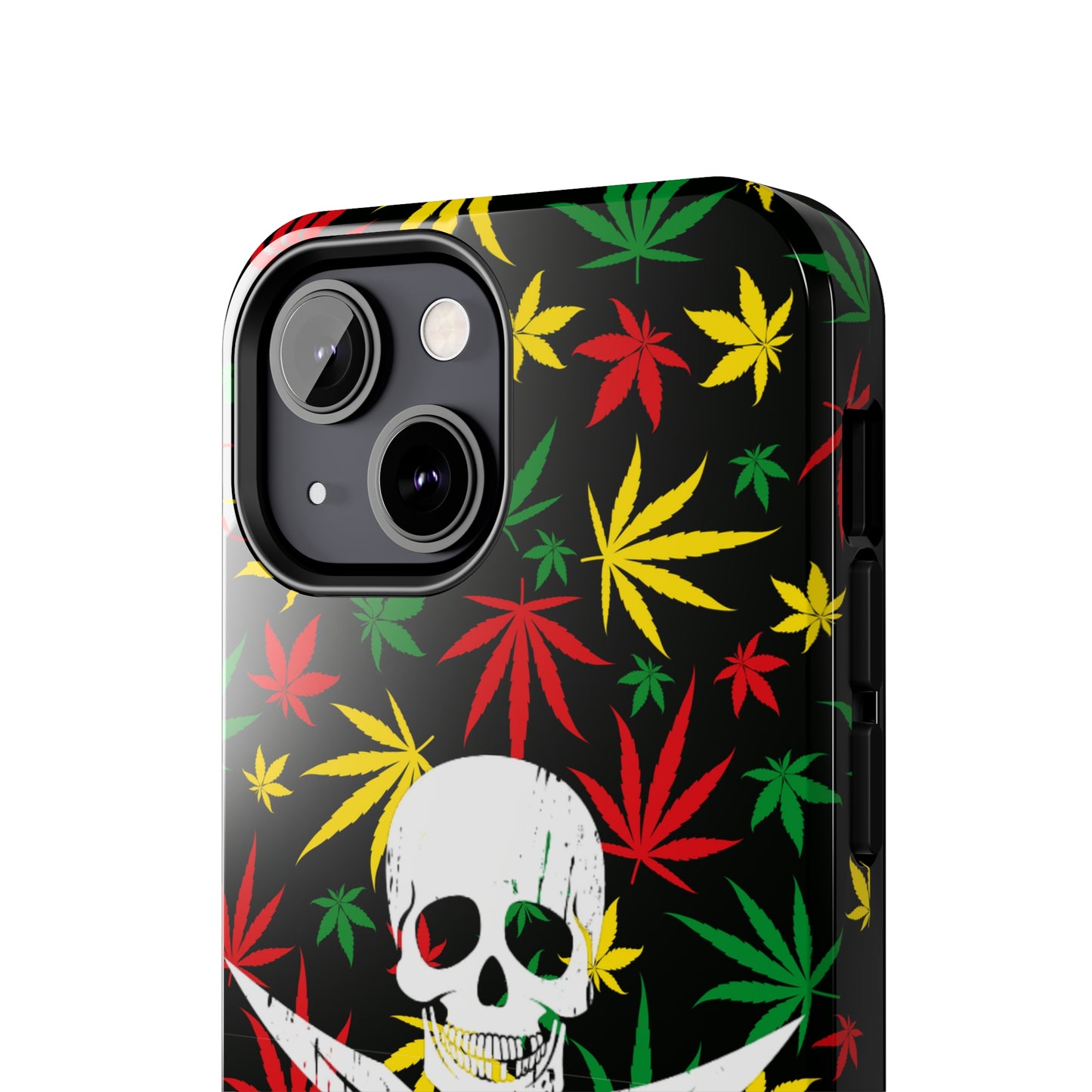 420 skull & crossbones tough phone case cannabis and jolly roger red gold and green weed skull phone case 420 gift for stoner pirates