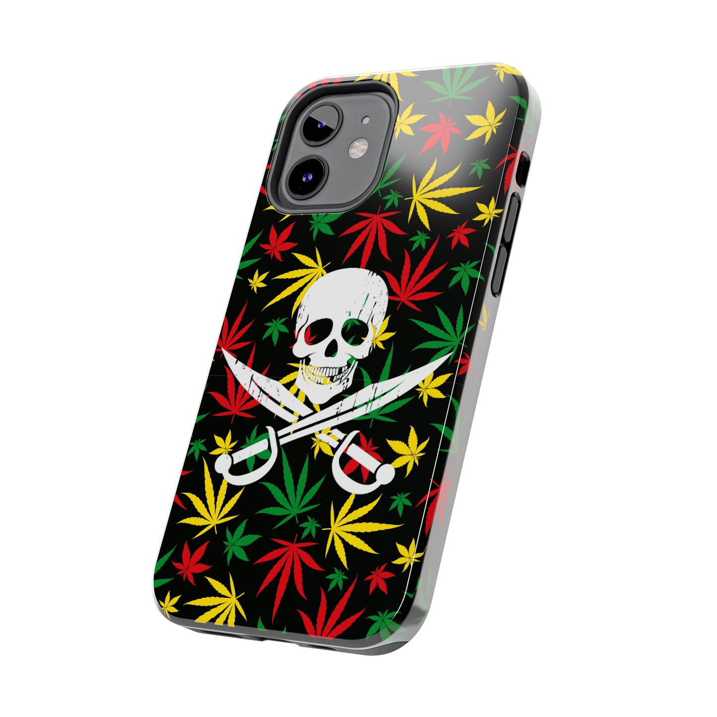 420 skull & crossbones tough phone case cannabis and jolly roger red gold and green weed skull phone case 420 gift for stoner pirates