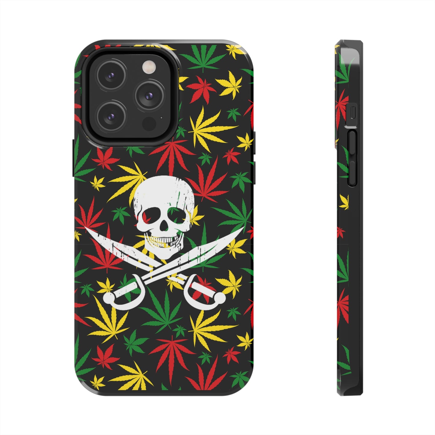 420 skull & crossbones tough phone case cannabis and jolly roger red gold and green weed skull phone case 420 gift for stoner pirates