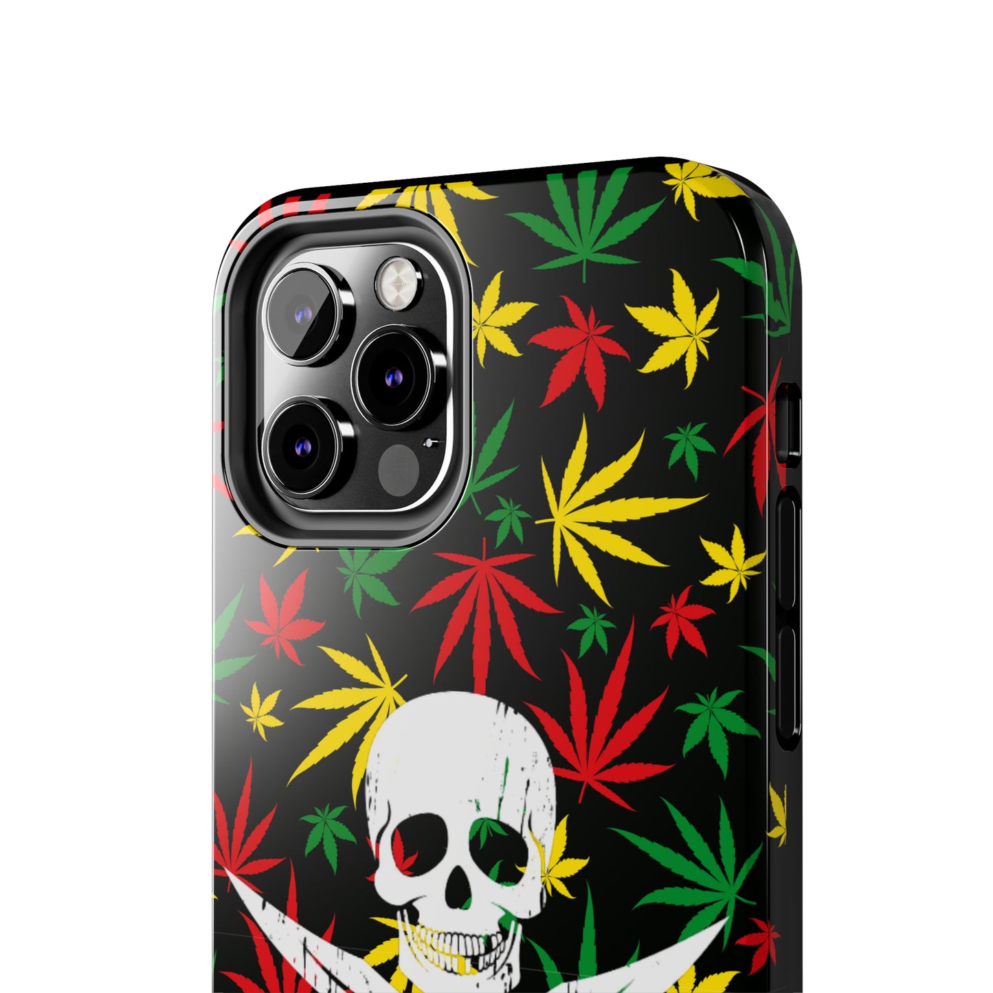 420 skull & crossbones tough phone case cannabis and jolly roger red gold and green weed skull phone case 420 gift for stoner pirates