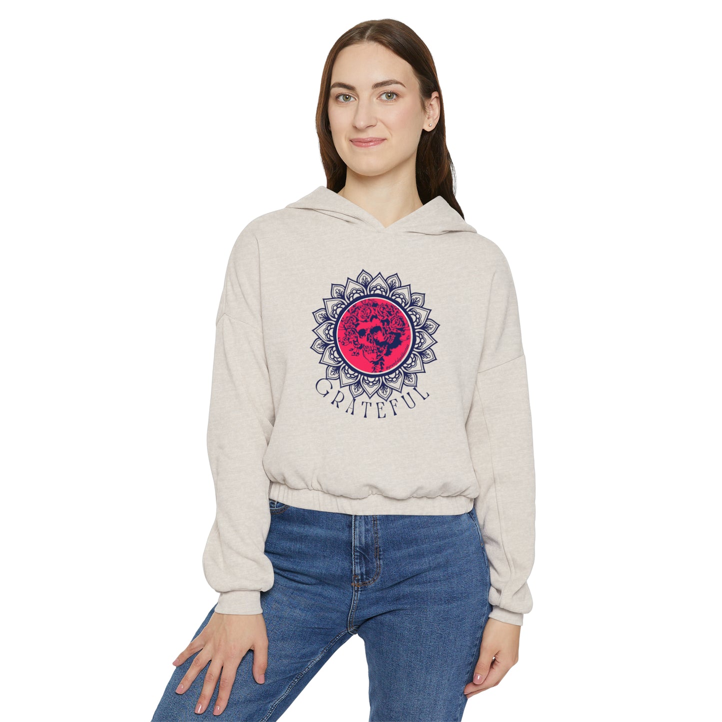 Grateful Dead womens skull and roses Bertha Cinched Bottom Hoodie high end hippie couture Grateful sweatshirt