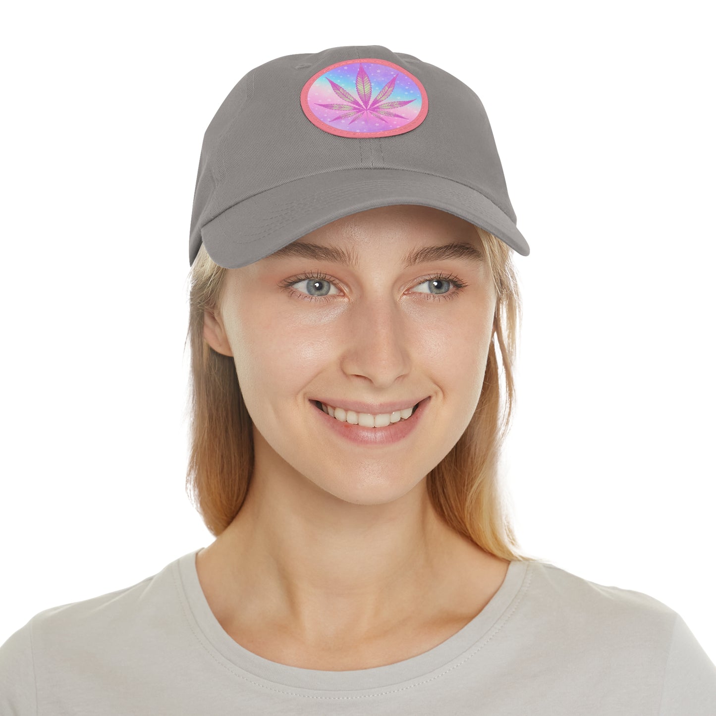 Candycore 420 cannabis cap with round Leather Patch weed leaf baseball hat pastel colors