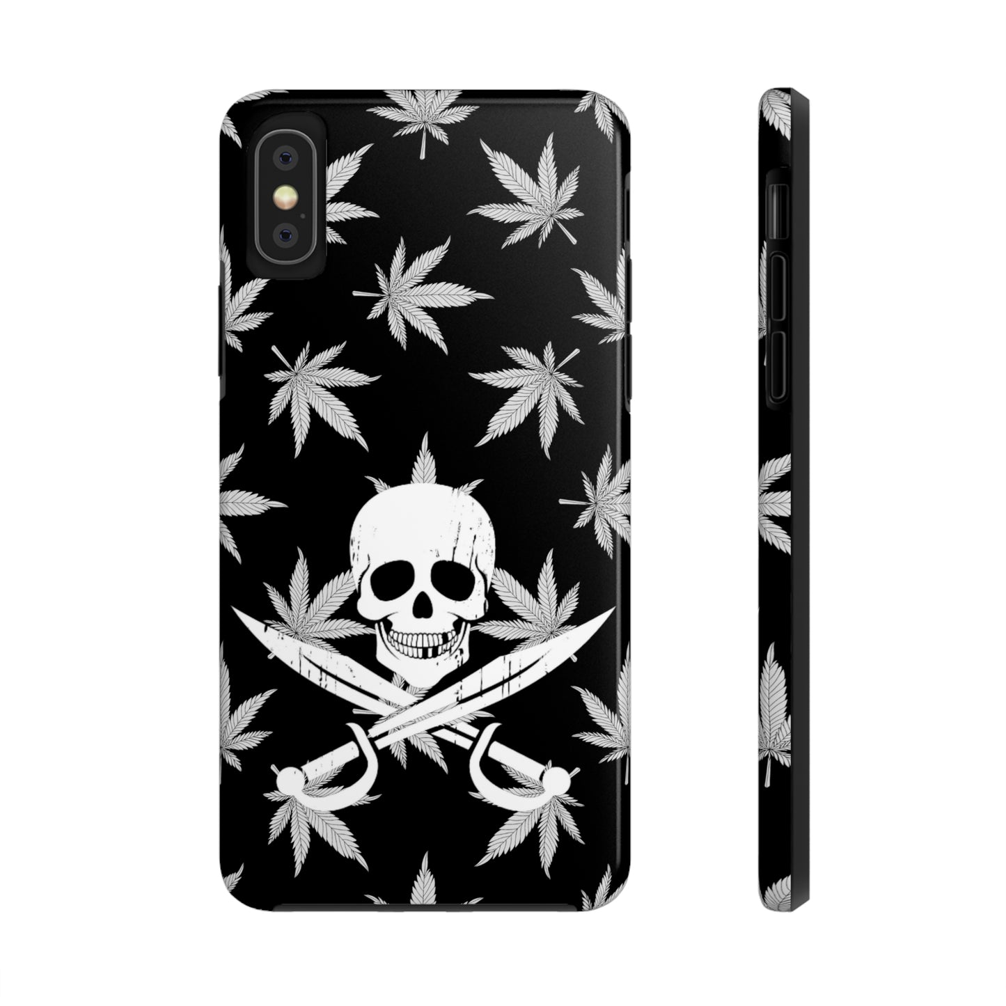 420 skull & crossbones tough phone case cannabis and jolly roger black and white weed skull phone case 420 gift for stoner pirates