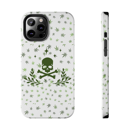 420 skull and crossbones tough phone Cases cannabis and skull white phone case for weed lovers