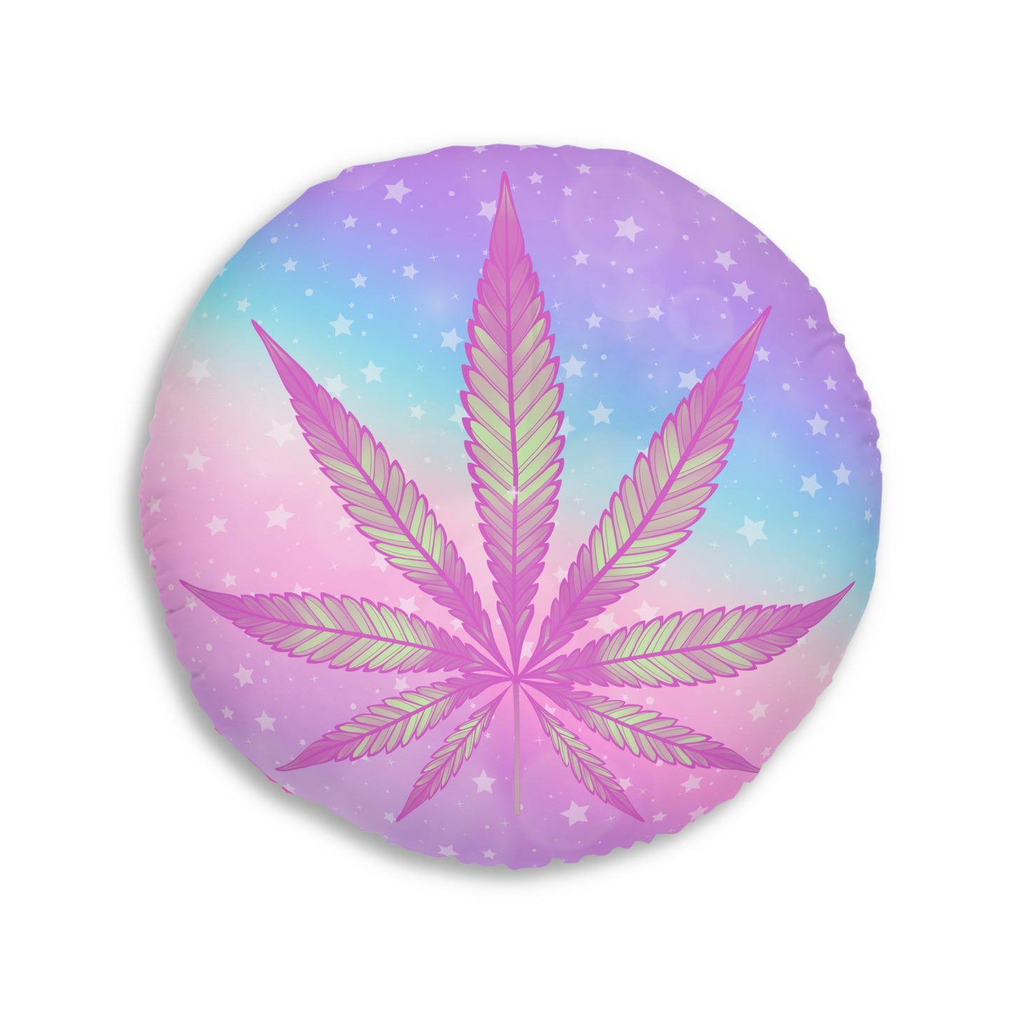 Cannabis 420 stars candycore decor tufted round floor pillow, high end stoner interior design