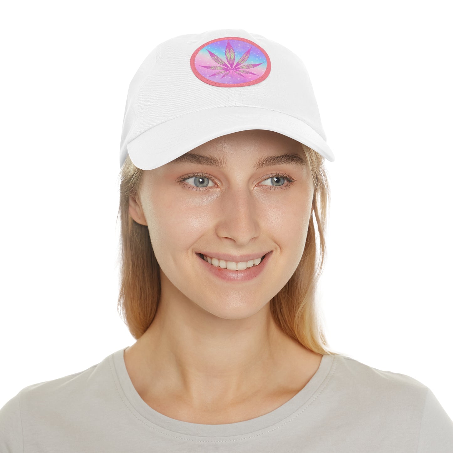 Candycore 420 cannabis cap with round Leather Patch weed leaf baseball hat pastel colors