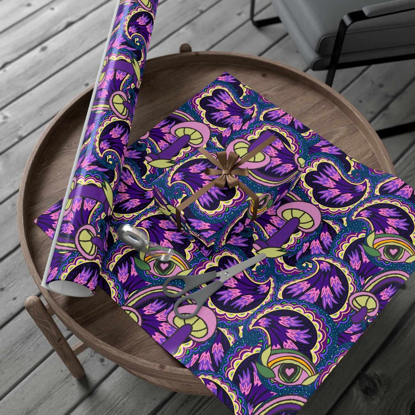 Purple psychedelic wrapping paper perfect Gift Wrap Papers for magic mushroom lovers retro hippie style