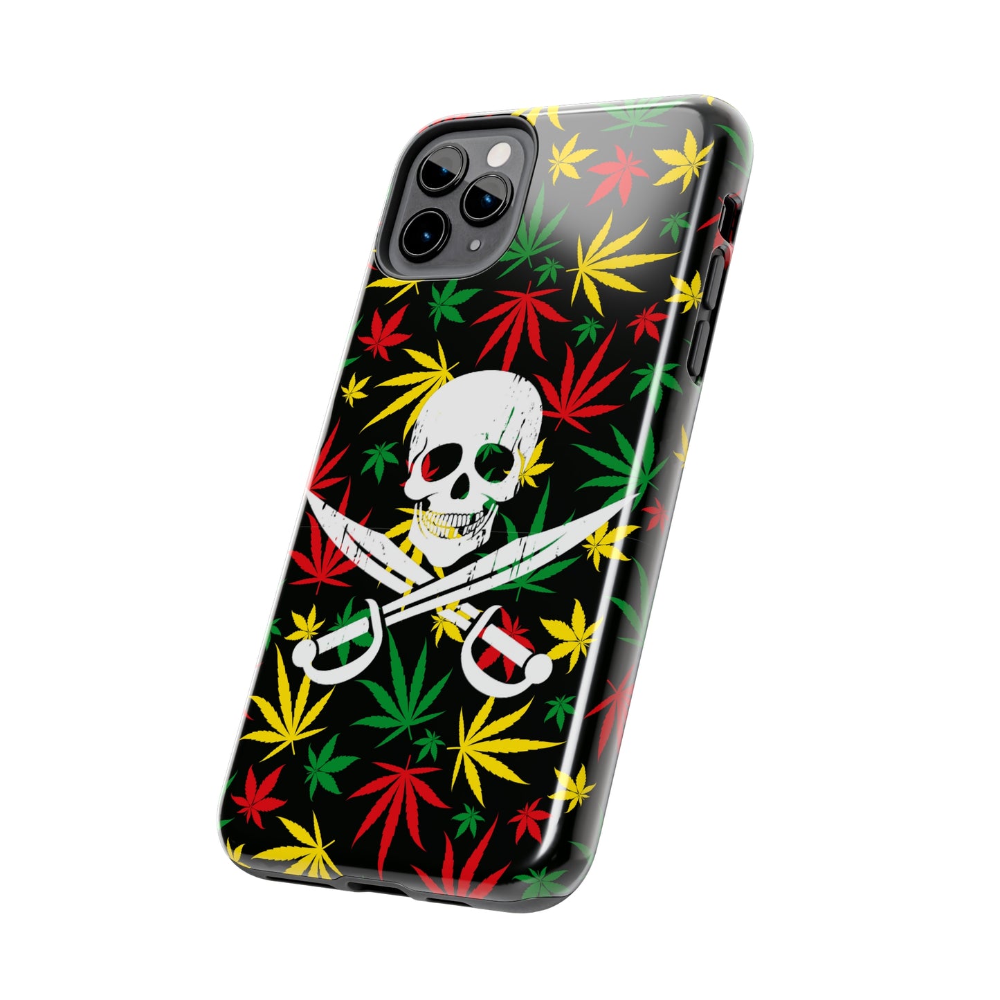 420 skull & crossbones tough phone case cannabis and jolly roger red gold and green weed skull phone case 420 gift for stoner pirates