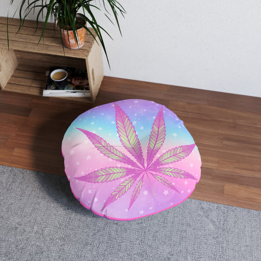 Cannabis 420 stars candycore decor tufted round floor pillow, high end stoner interior design