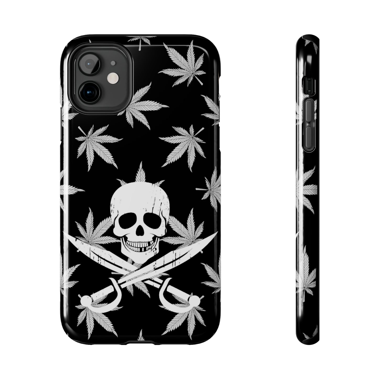 420 skull & crossbones tough phone case cannabis and jolly roger black and white weed skull phone case 420 gift for stoner pirates