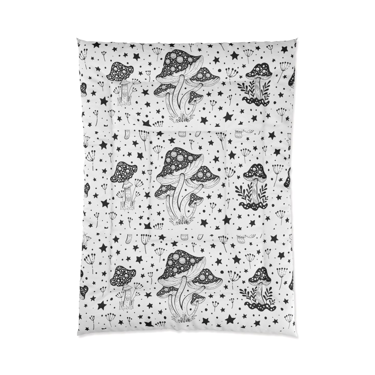 Mushroom comforter fungi bedroom decor black and white magic mushroom bedspread in 3 sizes