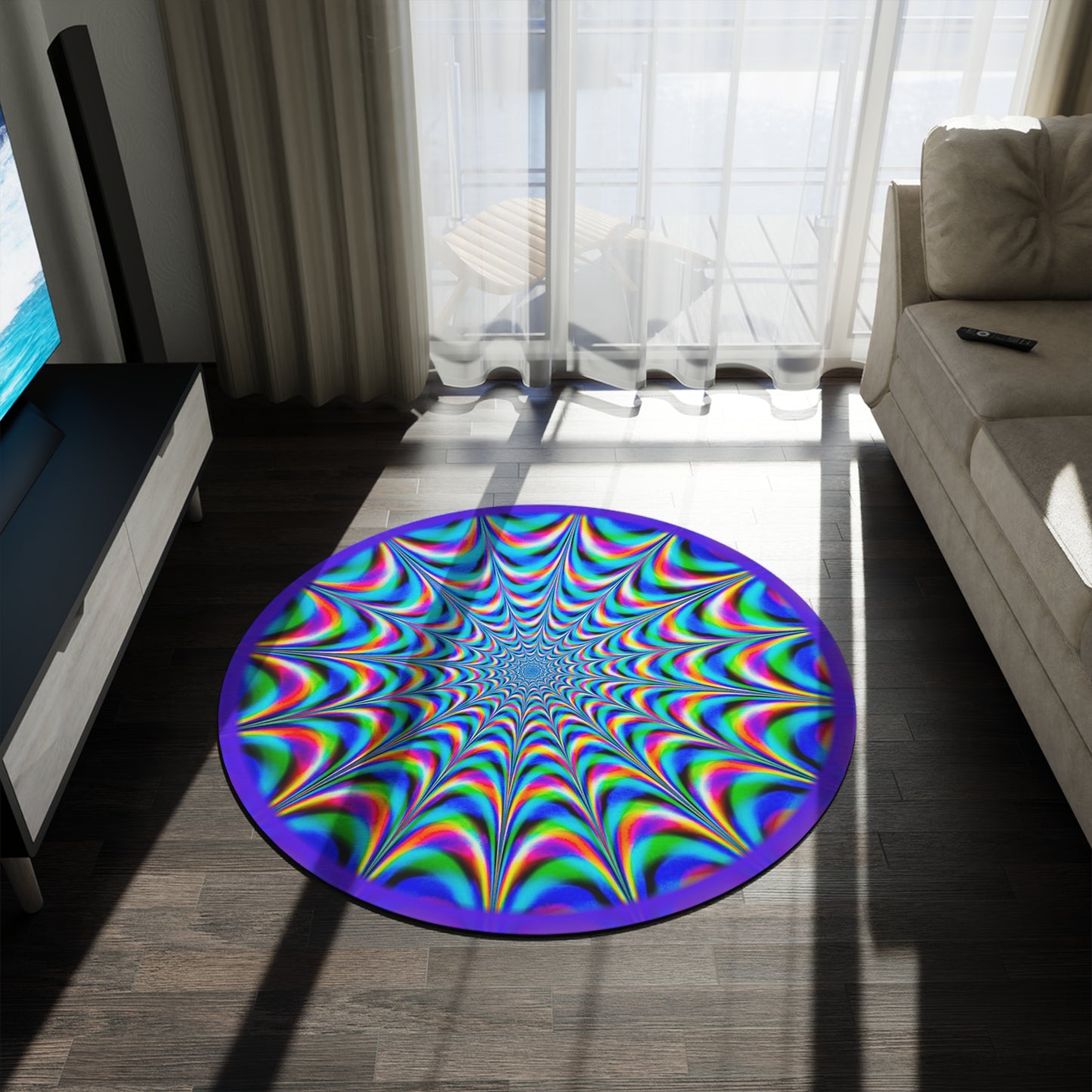 Psychedelic decor colorful kaleidoscope area rug