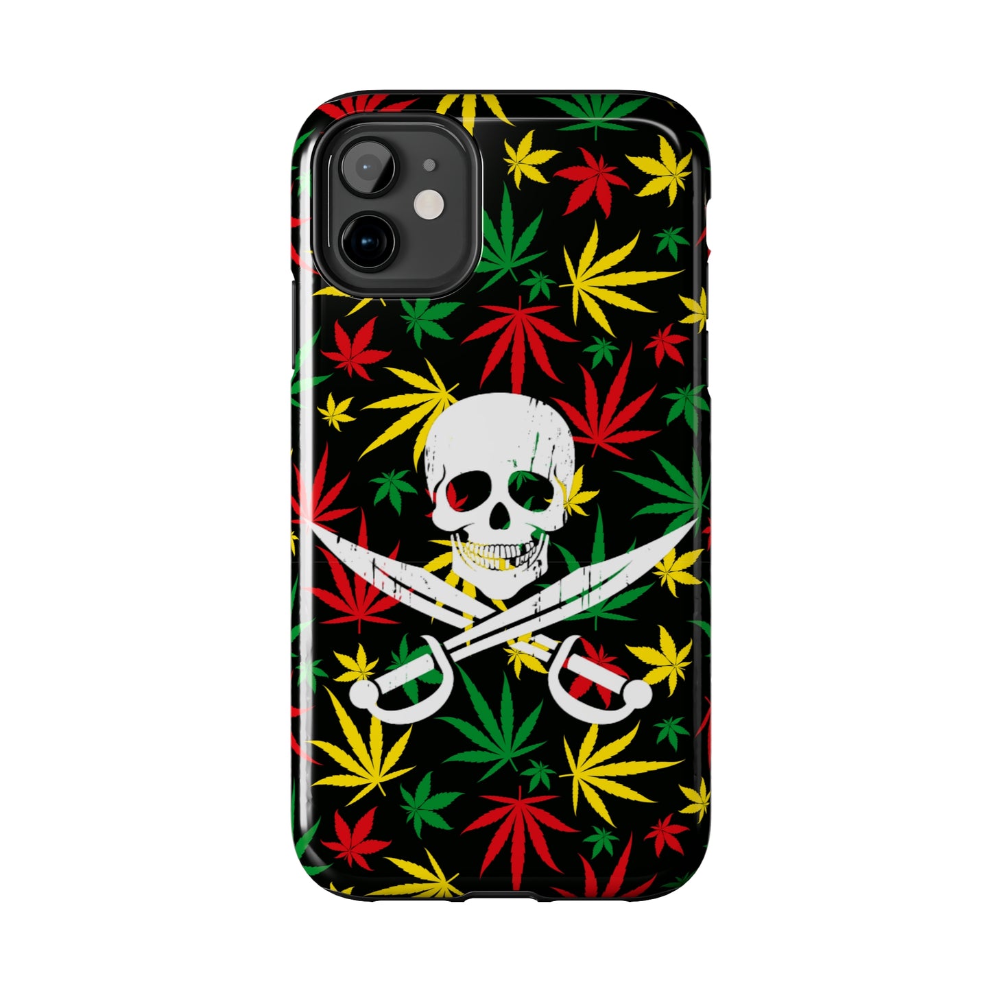 420 skull & crossbones tough phone case cannabis and jolly roger red gold and green weed skull phone case 420 gift for stoner pirates