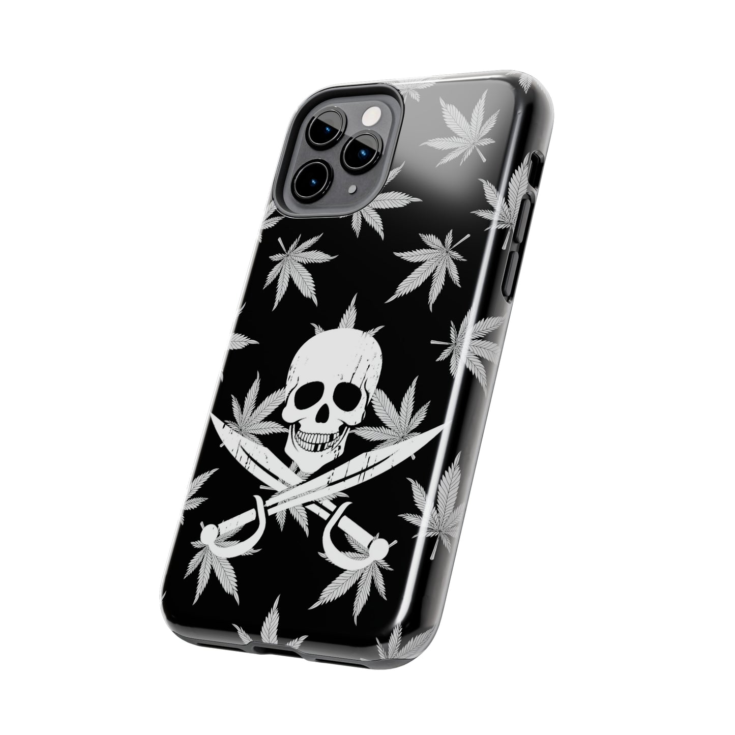 420 skull & crossbones tough phone case cannabis and jolly roger black and white weed skull phone case 420 gift for stoner pirates