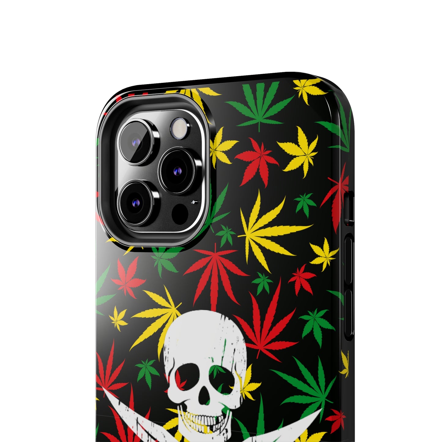 420 skull & crossbones tough phone case cannabis and jolly roger red gold and green weed skull phone case 420 gift for stoner pirates