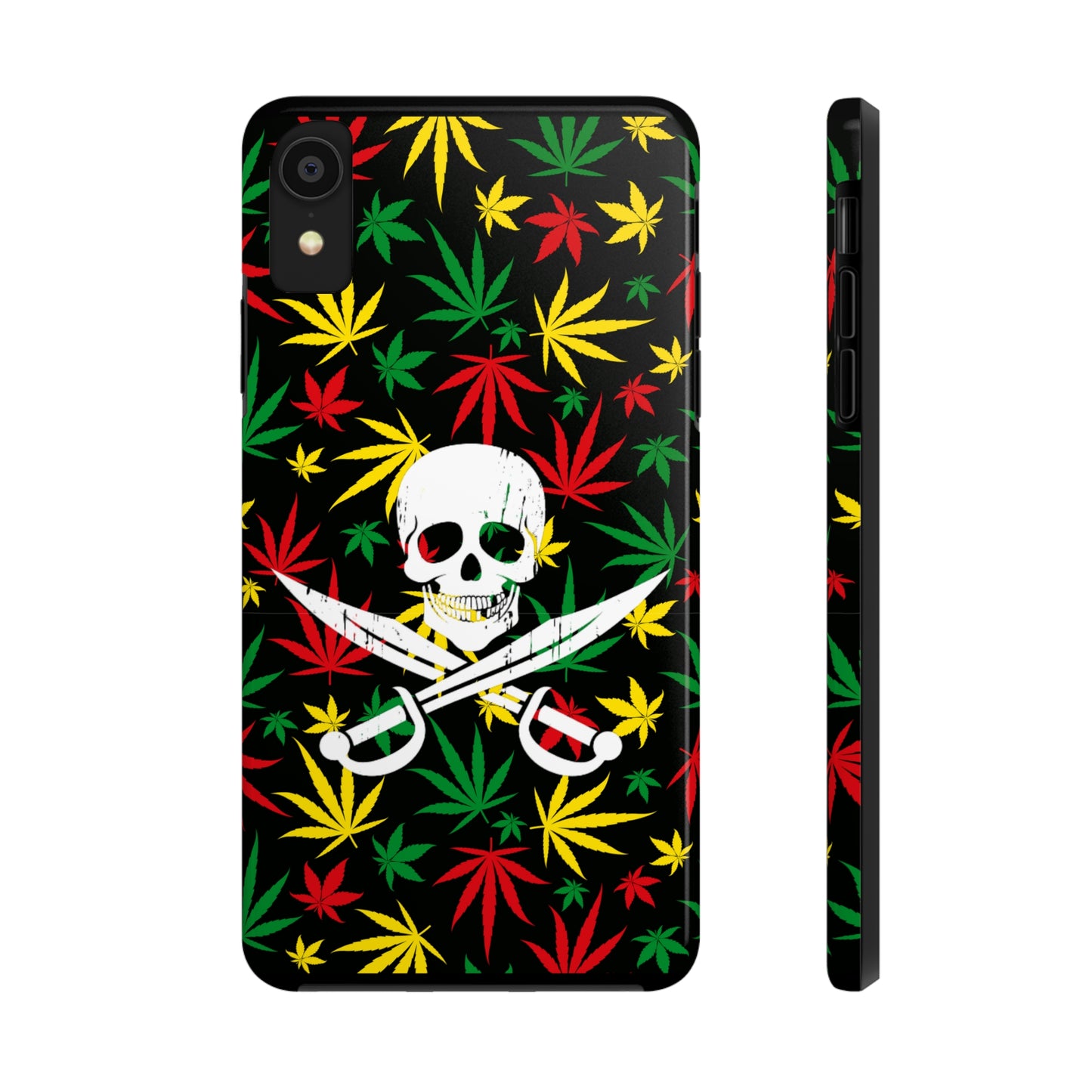 420 skull & crossbones tough phone case cannabis and jolly roger red gold and green weed skull phone case 420 gift for stoner pirates