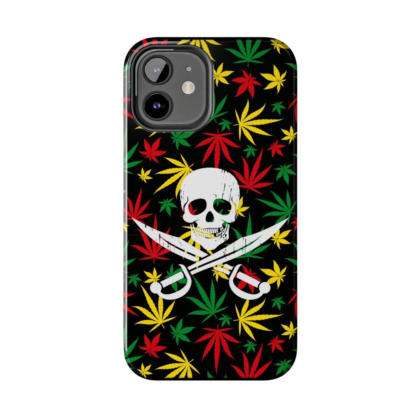 420 skull & crossbones tough phone case cannabis and jolly roger red gold and green weed skull phone case 420 gift for stoner pirates