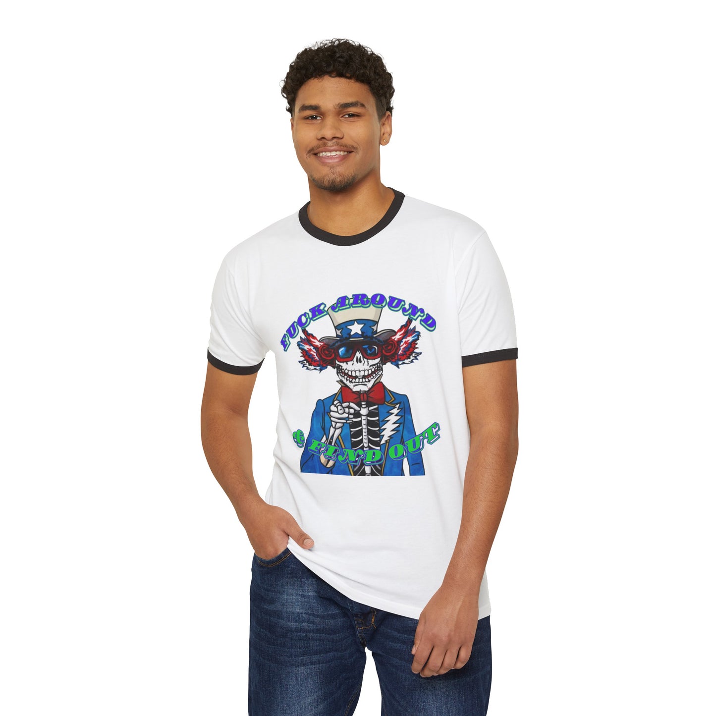 Skeleton deadhead cotton ringer tshirt for grateful dead fans