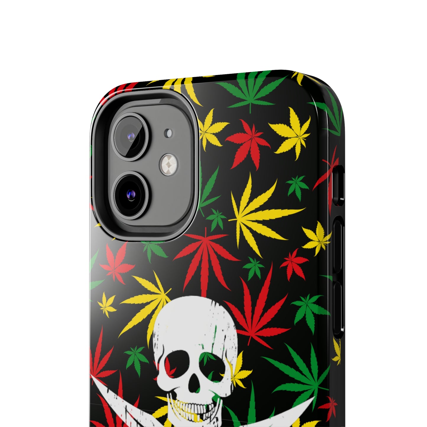 420 skull & crossbones tough phone case cannabis and jolly roger red gold and green weed skull phone case 420 gift for stoner pirates