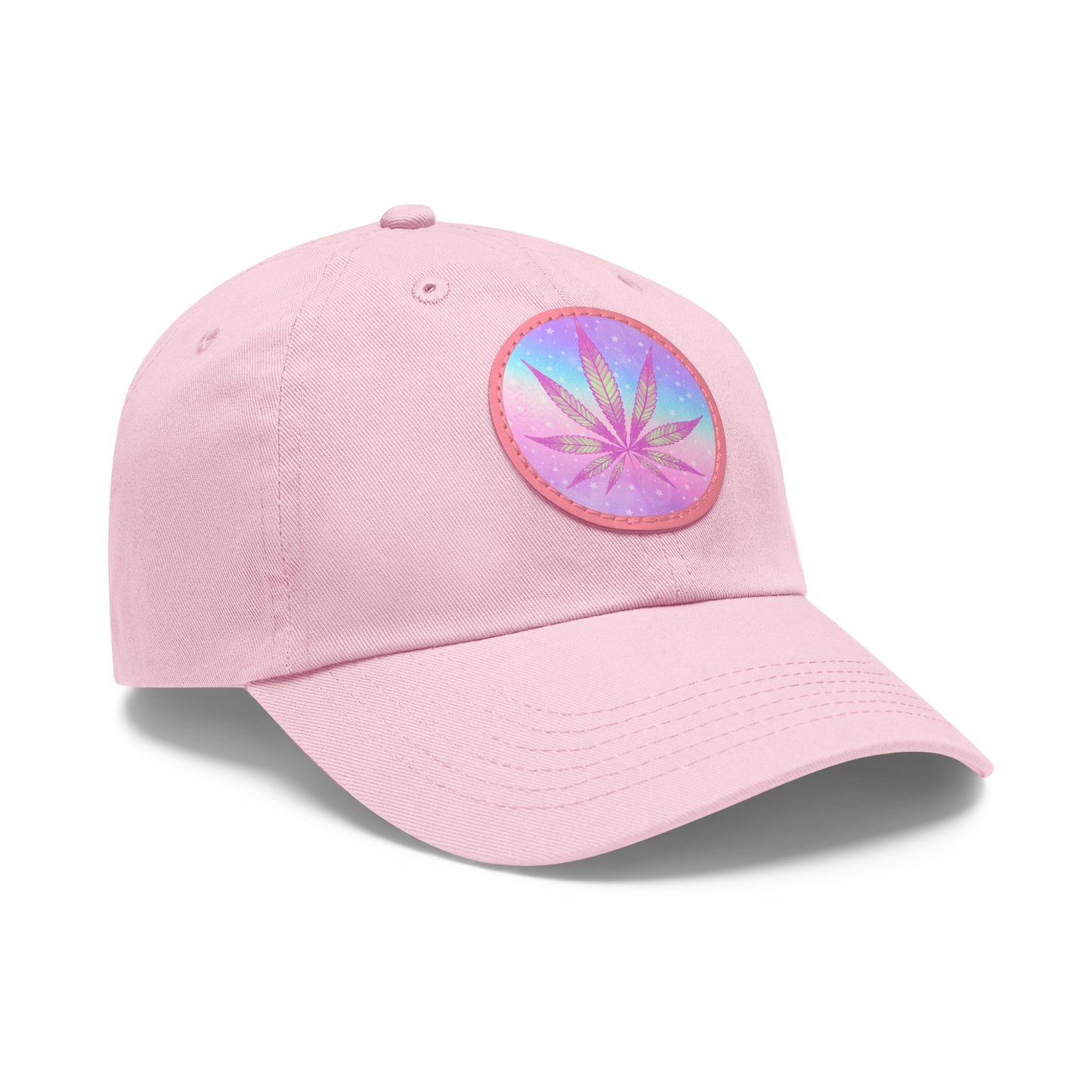 Candycore 420 cannabis cap with round Leather Patch weed leaf baseball hat pastel colors