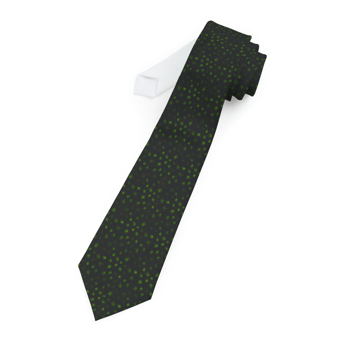 420 cannabis black necktie, high end cannabis couture for stoner, marijuana fashion tie