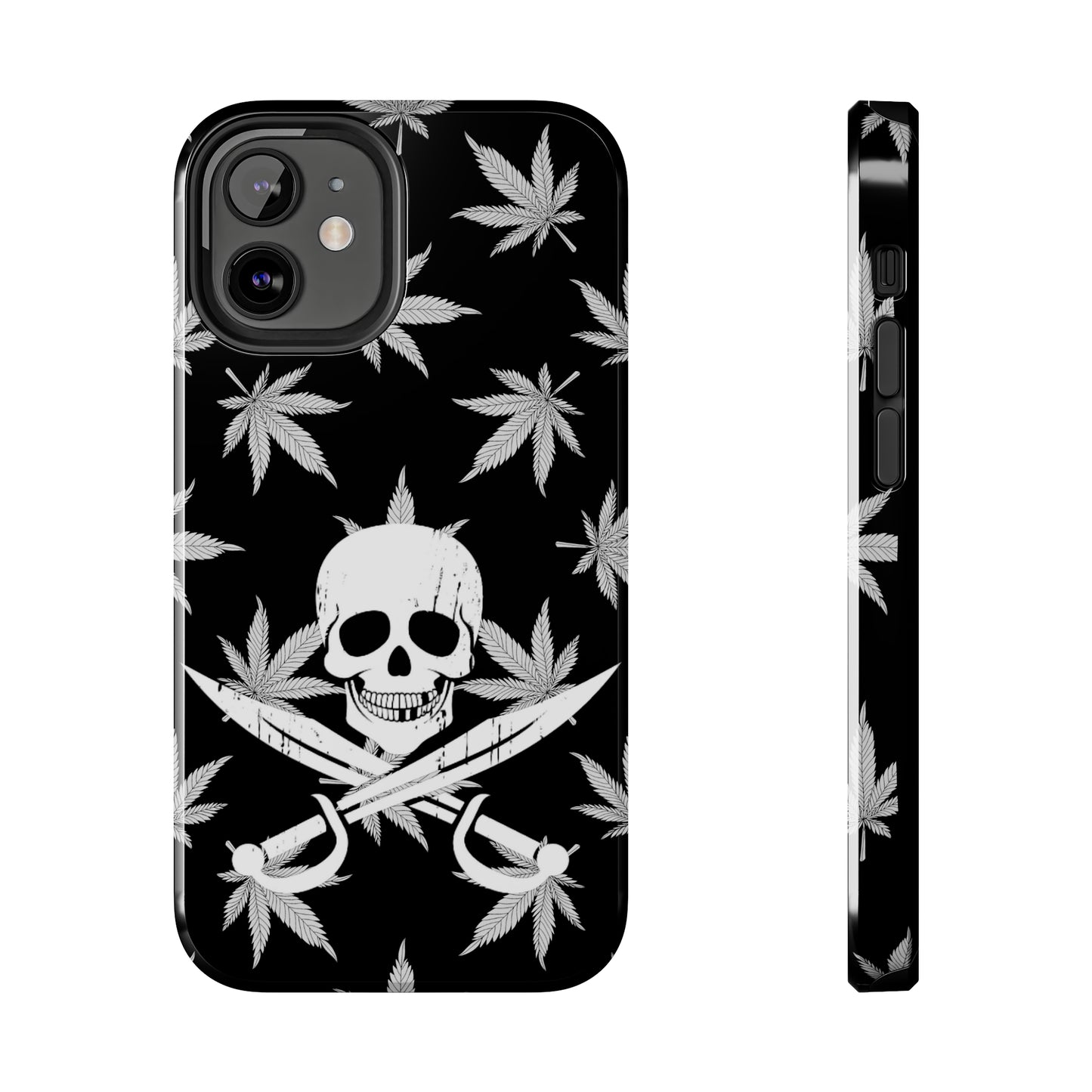 420 skull & crossbones tough phone case cannabis and jolly roger black and white weed skull phone case 420 gift for stoner pirates