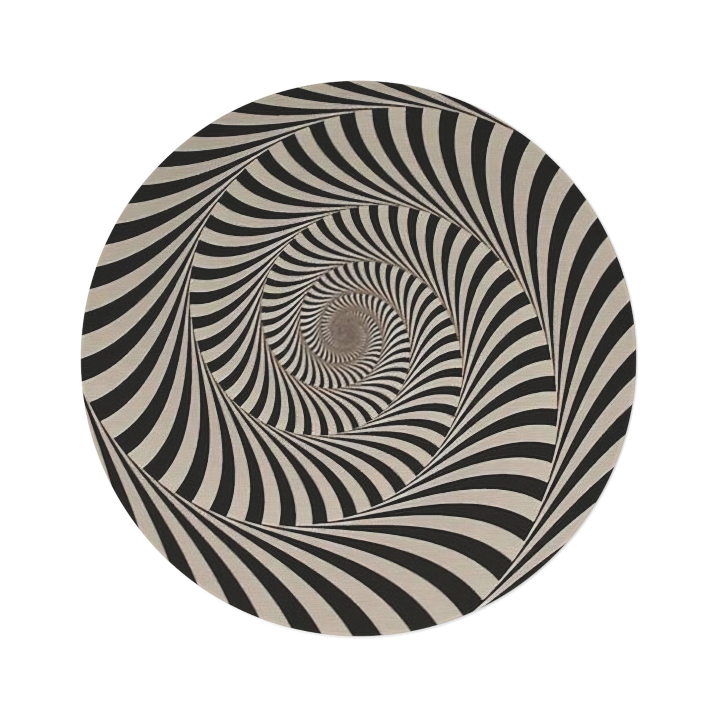 Psychedelic rug round spiral black and white optical illusion eclectic trippy decor