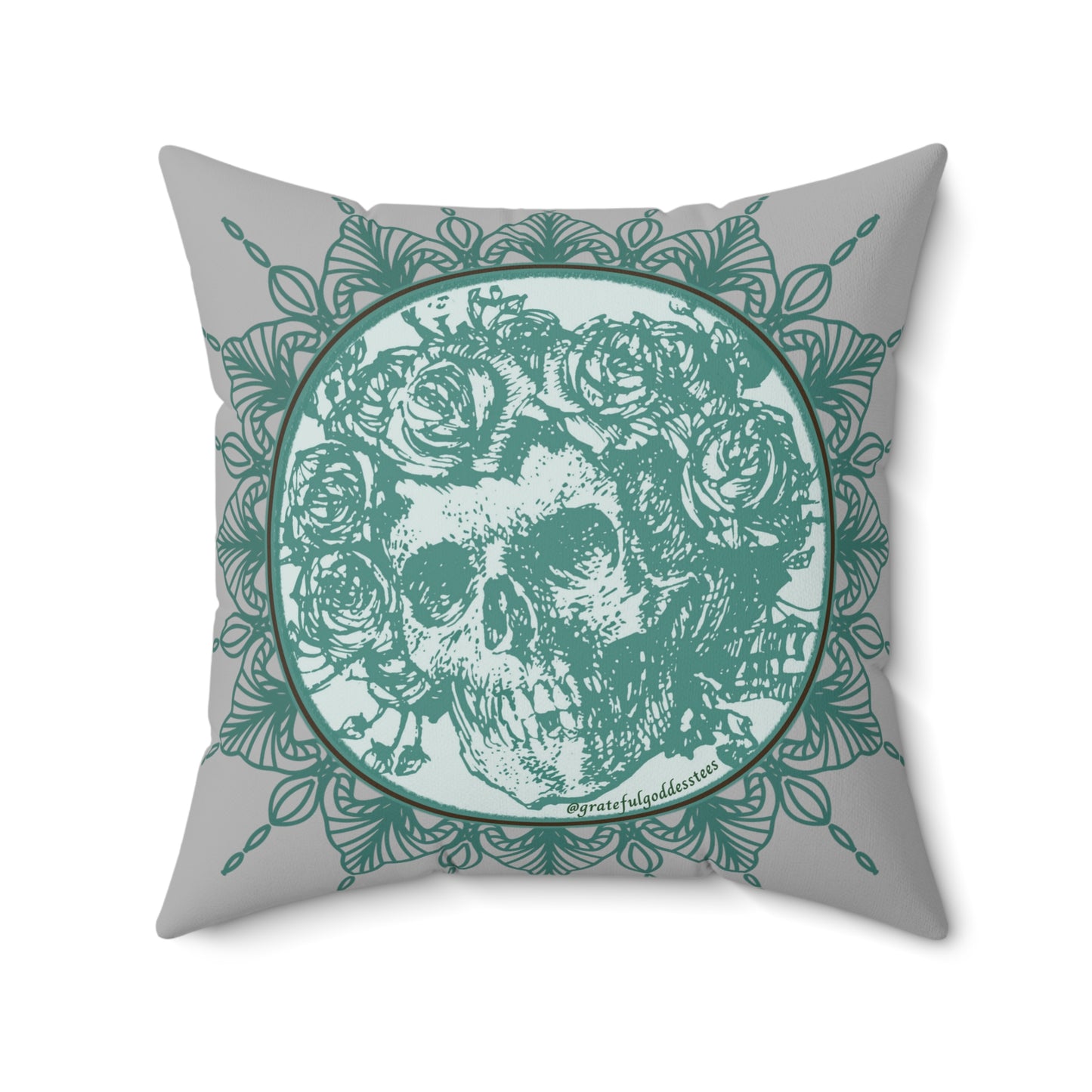 Green Grateful Dead inspired skull and roses pillow