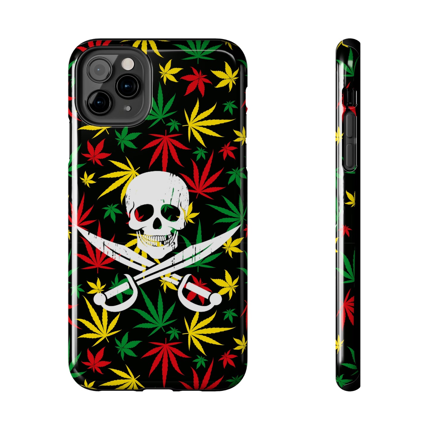 420 skull & crossbones tough phone case cannabis and jolly roger red gold and green weed skull phone case 420 gift for stoner pirates