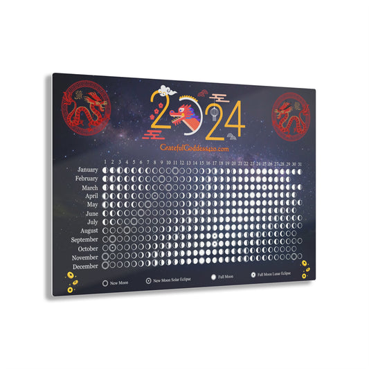 2024 Year of the dragon moon phase calendar Acrylic Prints wall art