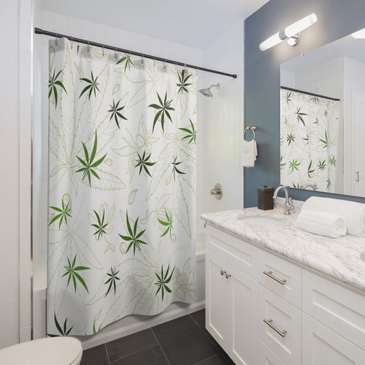 Cannabis 420 shower curtain eclectic style hemp leaf print bathroom decor