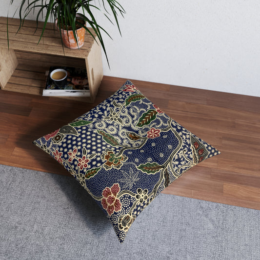 Bali Batik vintage inspired floor pillow cannabis leaf boho floor cushion for hippie style decor