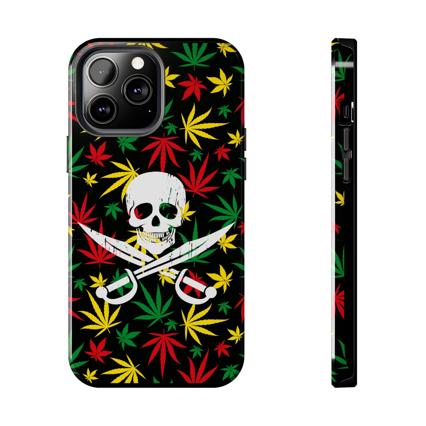 420 skull & crossbones tough phone case cannabis and jolly roger red gold and green weed skull phone case 420 gift for stoner pirates