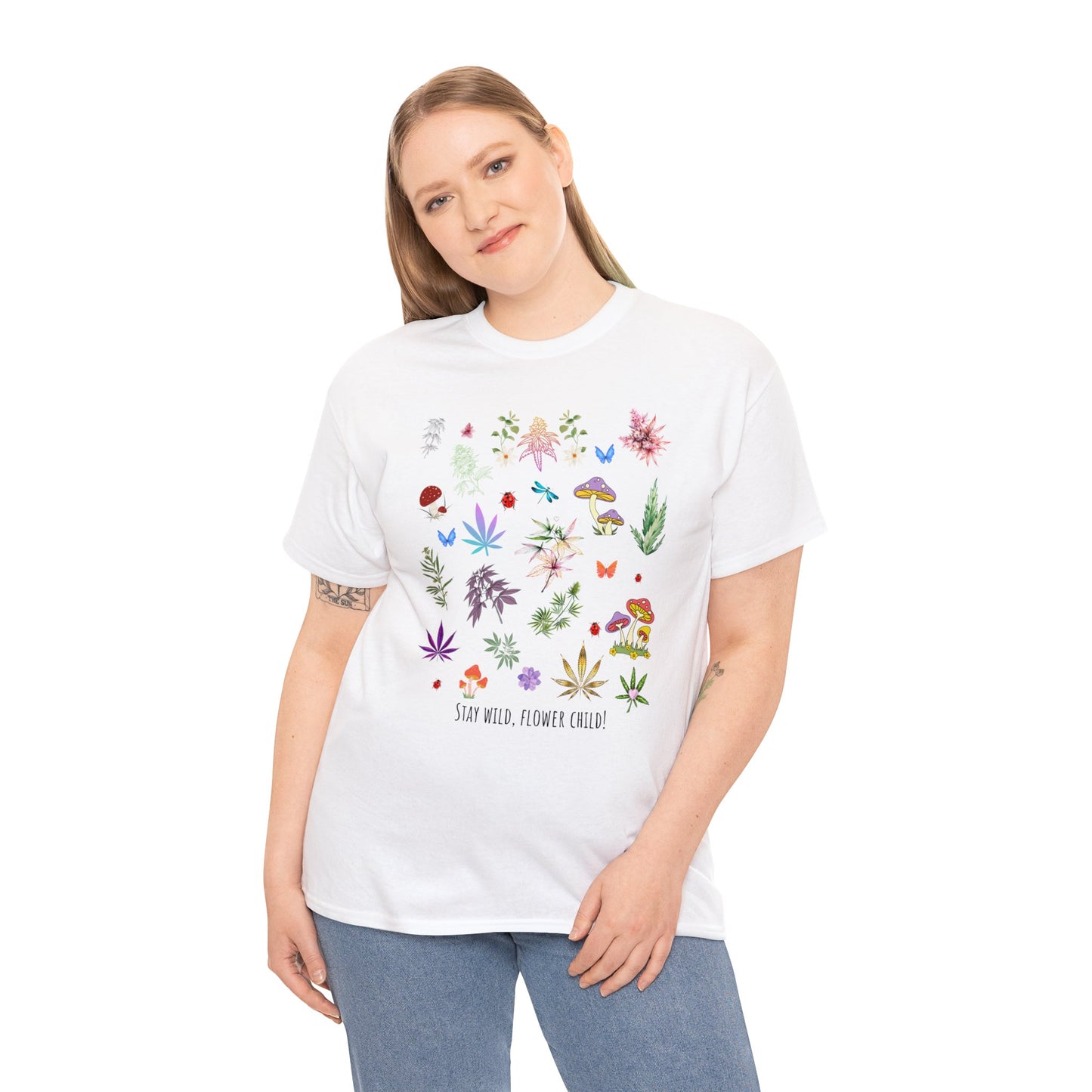 Cannabis Mushroom flower child Unisex Heavy Cotton Tee