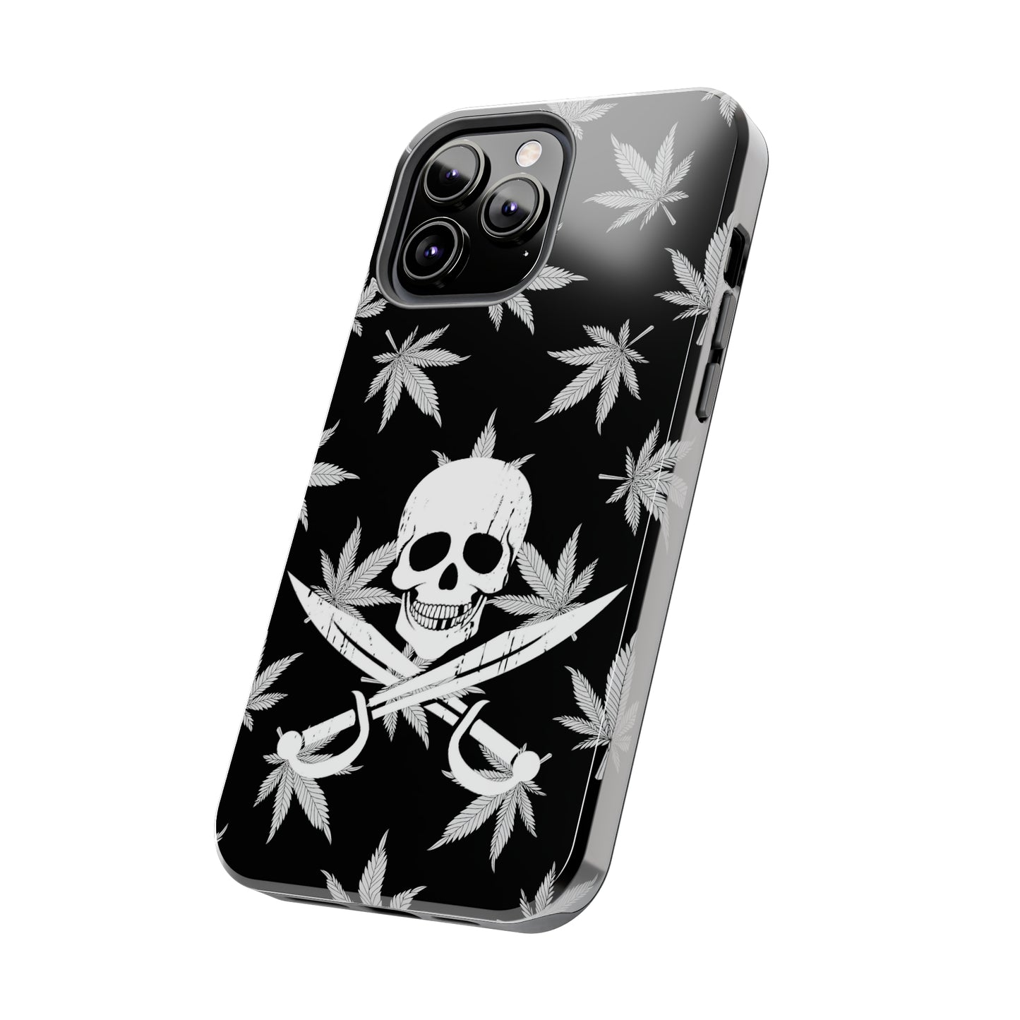 420 skull & crossbones tough phone case cannabis and jolly roger black and white weed skull phone case 420 gift for stoner pirates