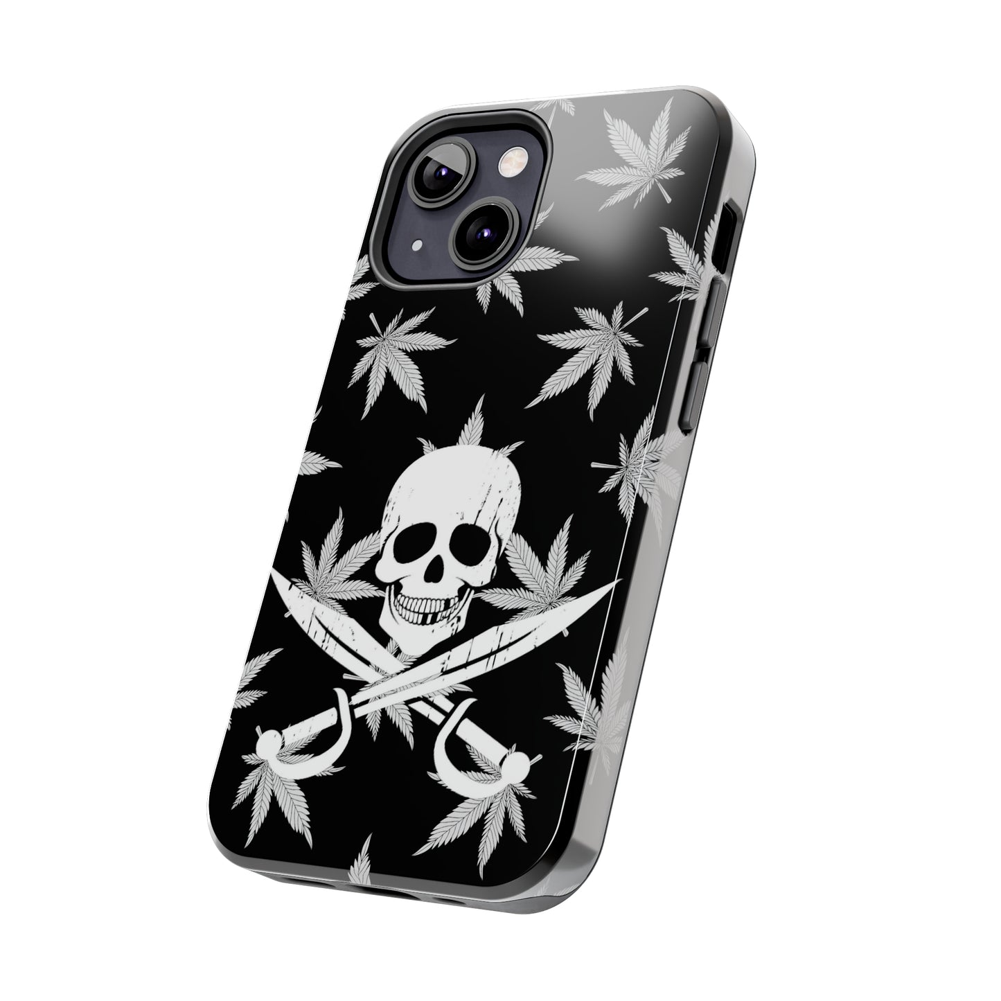 420 skull & crossbones tough phone case cannabis and jolly roger black and white weed skull phone case 420 gift for stoner pirates