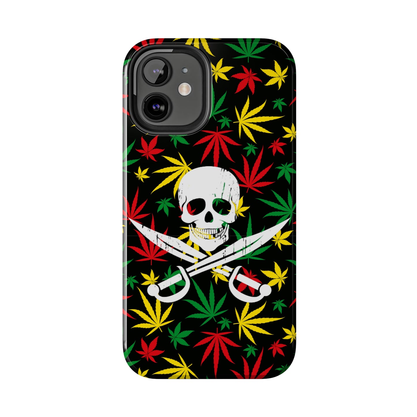 420 skull & crossbones tough phone case cannabis and jolly roger red gold and green weed skull phone case 420 gift for stoner pirates